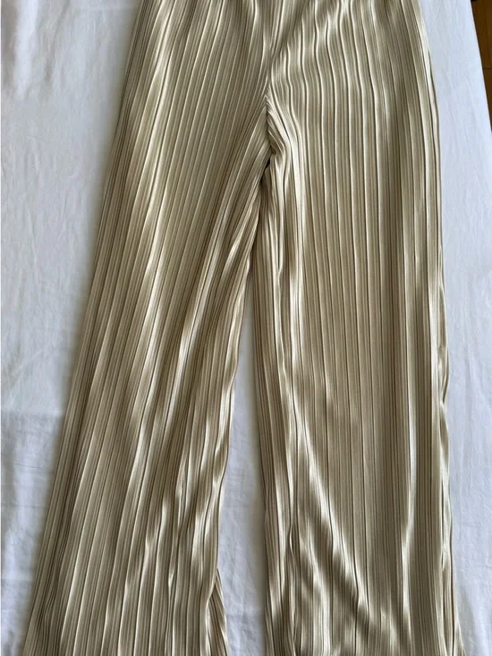 Pleated 2 Piece Set Wide Leg Pants Beige Resort Vacation Outfit M - Picture 5 of 7
